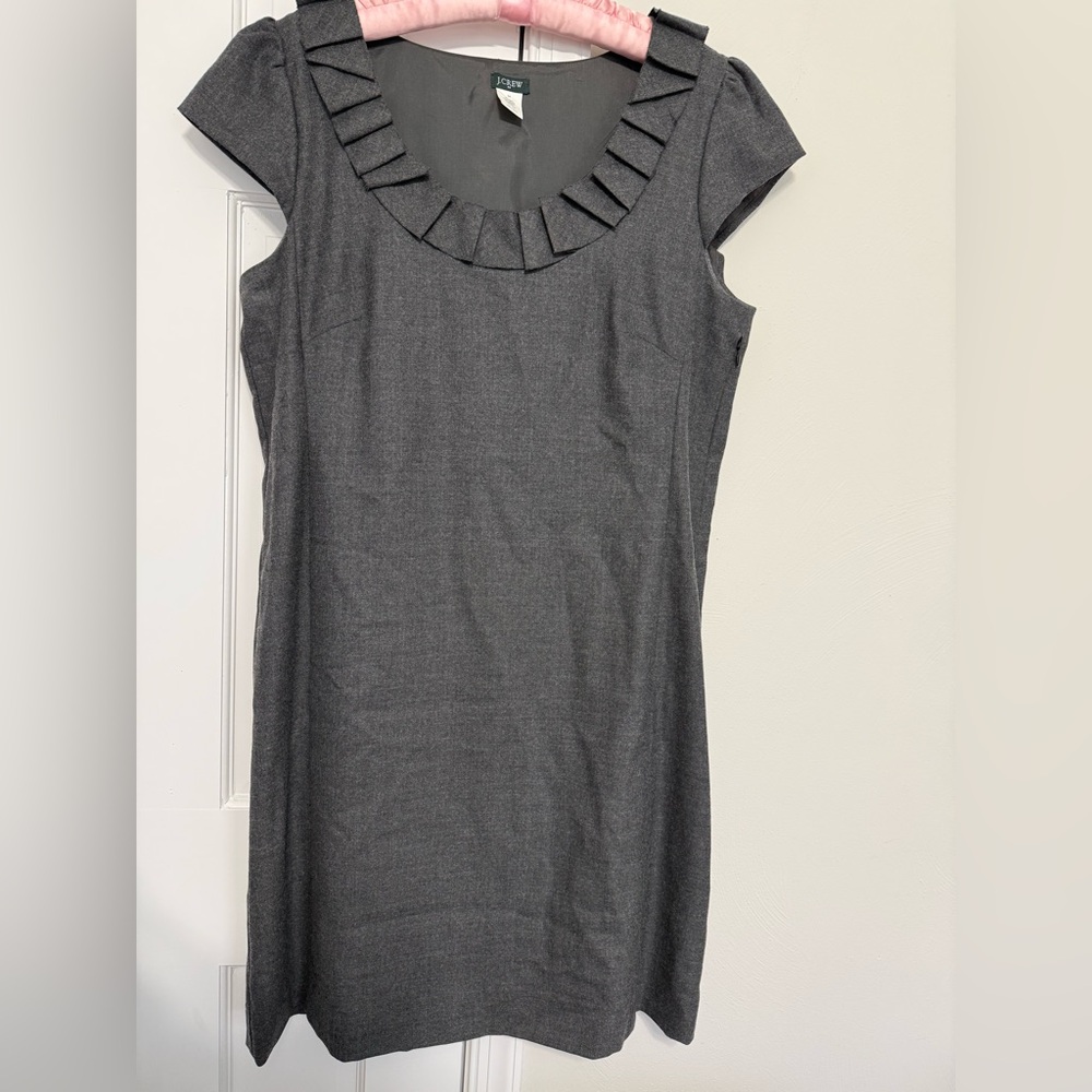 J. Crew Gray Ruffle-Neck Cap-Sleeve Midi Dress